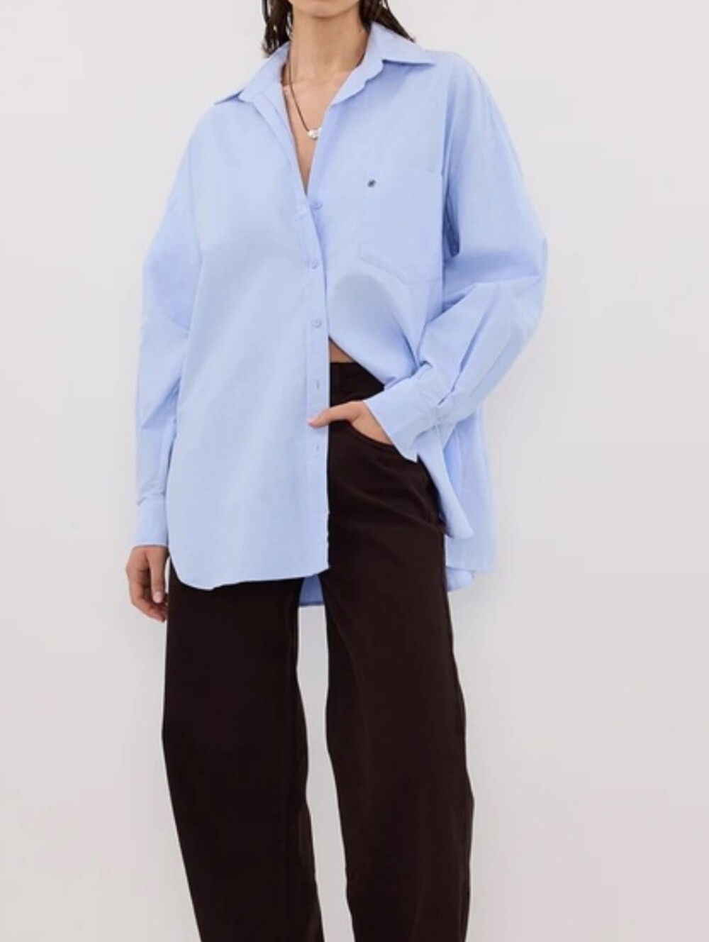NWT DISSH Rhea Blue Oversized 100% Cotton Button Front Shirt Women's Size 6*